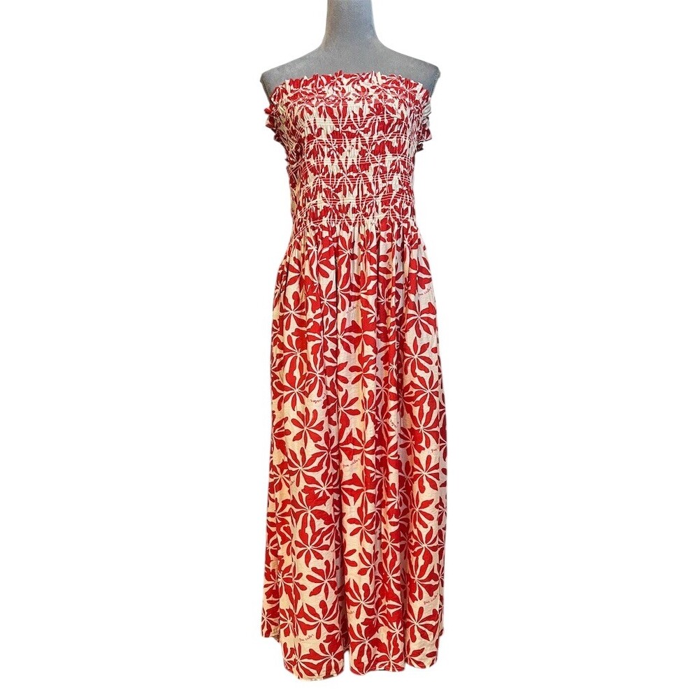 H&M Floral Maxi Smocked Dress 2XL Tropical Summer Resort Vacation Beach